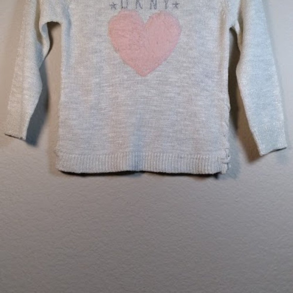 DKNY Girls Pink Heart Signature Sweater Size: 4 - Picture 10 of 15
